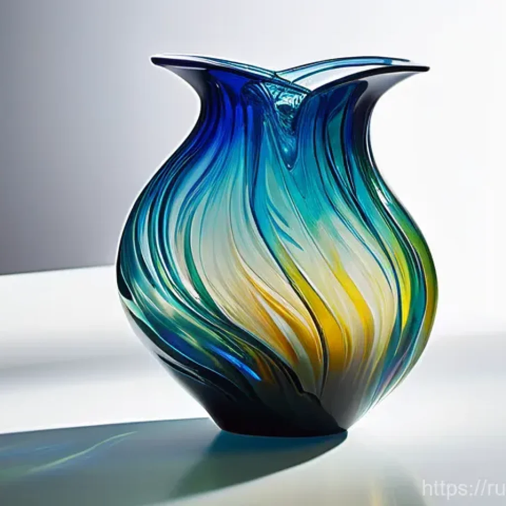 유리공예 심화 과정 교육 - A beautifully sculpted glass vase created using the fusing technique, showcasing smooth, flowing lin...