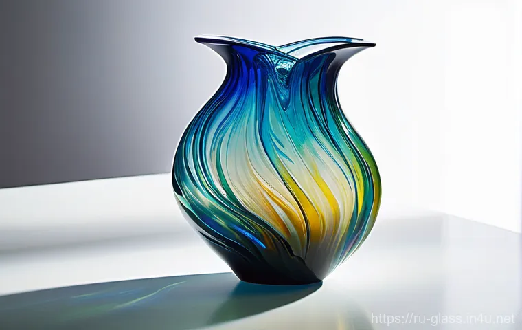 유리공예 심화 과정 교육 - A beautifully sculpted glass vase created using the fusing technique, showcasing smooth, flowing lin...