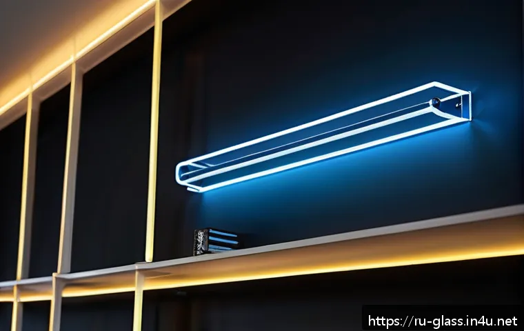 유리공예 LED 네온사인 제작법 - A sleek, elegant LED neon sign crafted from thin borosilicate glass with smooth, gentle curves glowi...