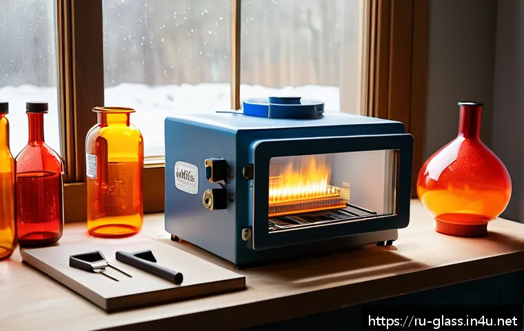 유리공예 소형 가정용 장비 추천 - A cozy home glassblowing workshop featuring a compact propane mini furnace with digital temperature ...